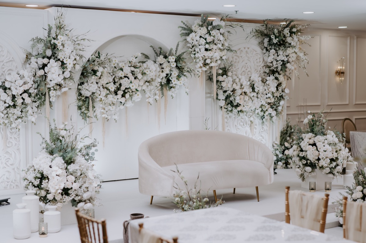 Empty floral wedding stage at Casa Bayu